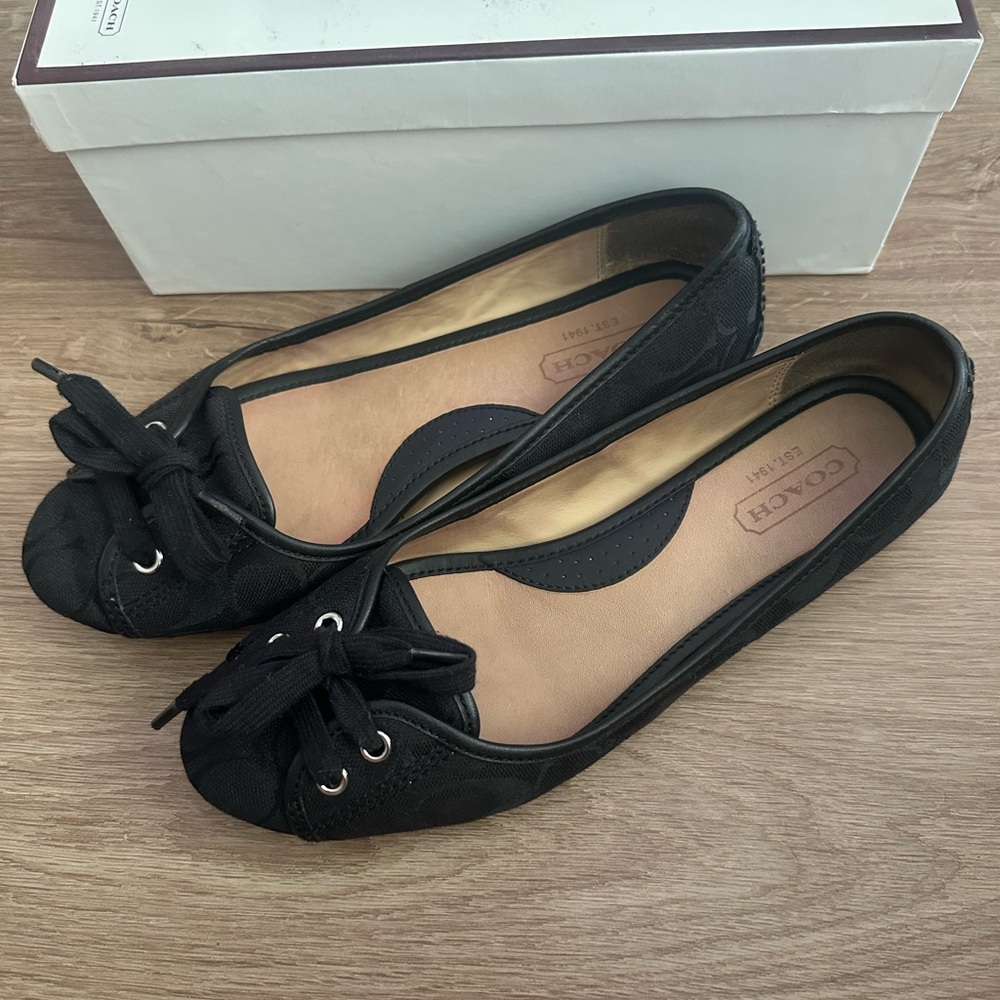 Coach Black Women's Loafers with Bow Detail